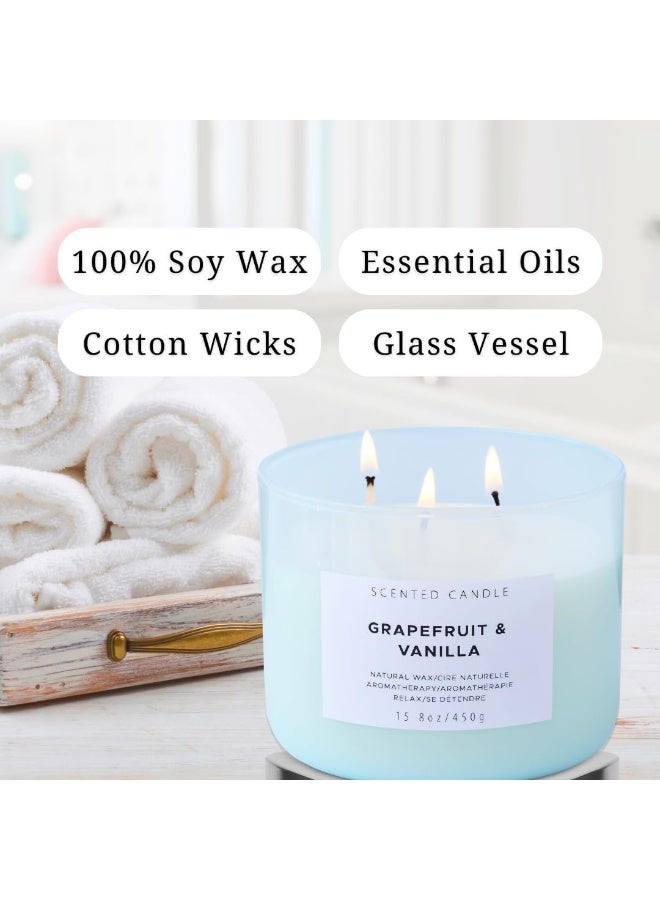 T&H Grapefruit Vanilla Stress Relief Aromatherapy Candle with Berries, Bergamot & Rose - Summer Candles - Highly Scented Candles for Men & Women 15.8 oz - Large 3-Wick Candle, Natural Soy Candles for Home - Image 2